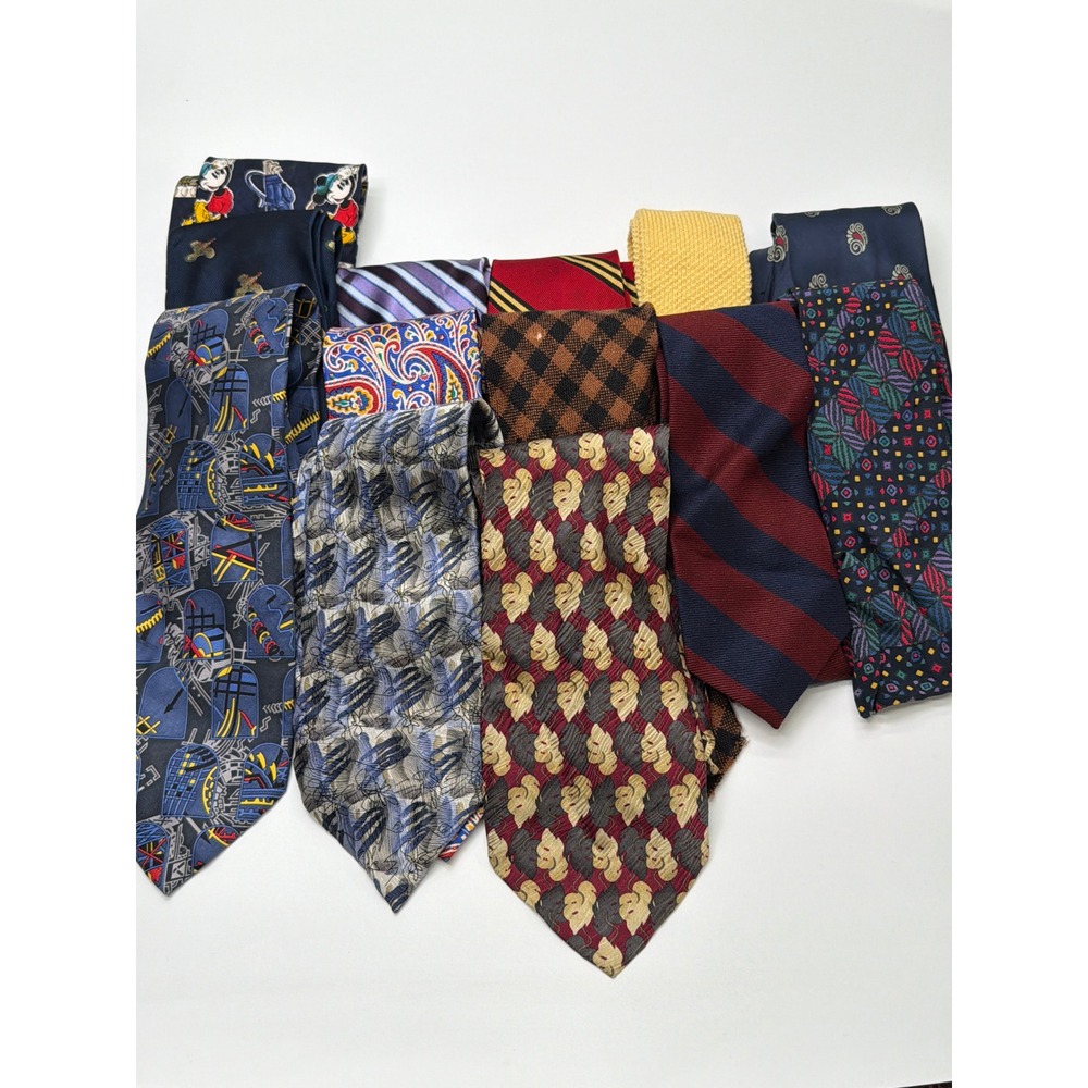 Necktie Lot 13pc Disney Mickey Mouse Paisley Striped Silk Knit‎ Mixed (Damaged)